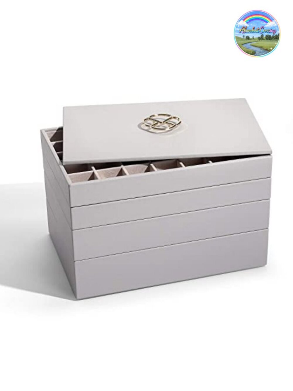Stackable 4-Layer Jewelry Tray Organizer, Faux Leather with Flocking Lining, 47